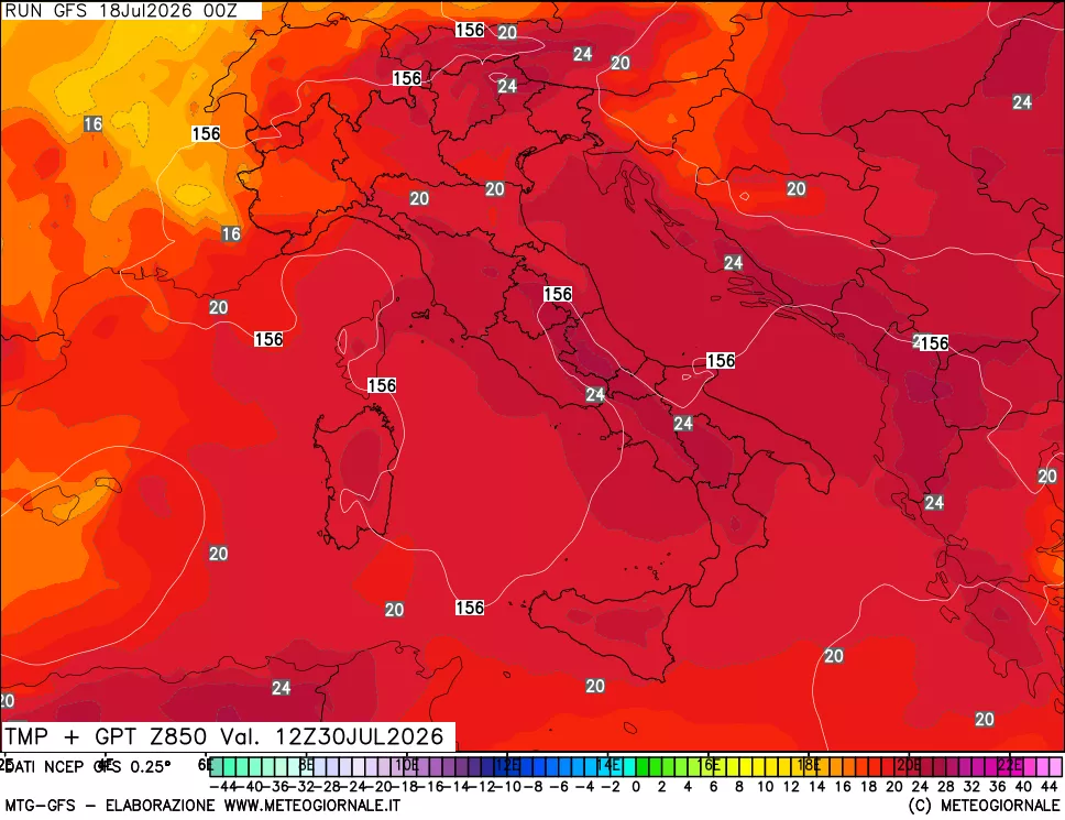 mappa 850 hPa Temp + GPT