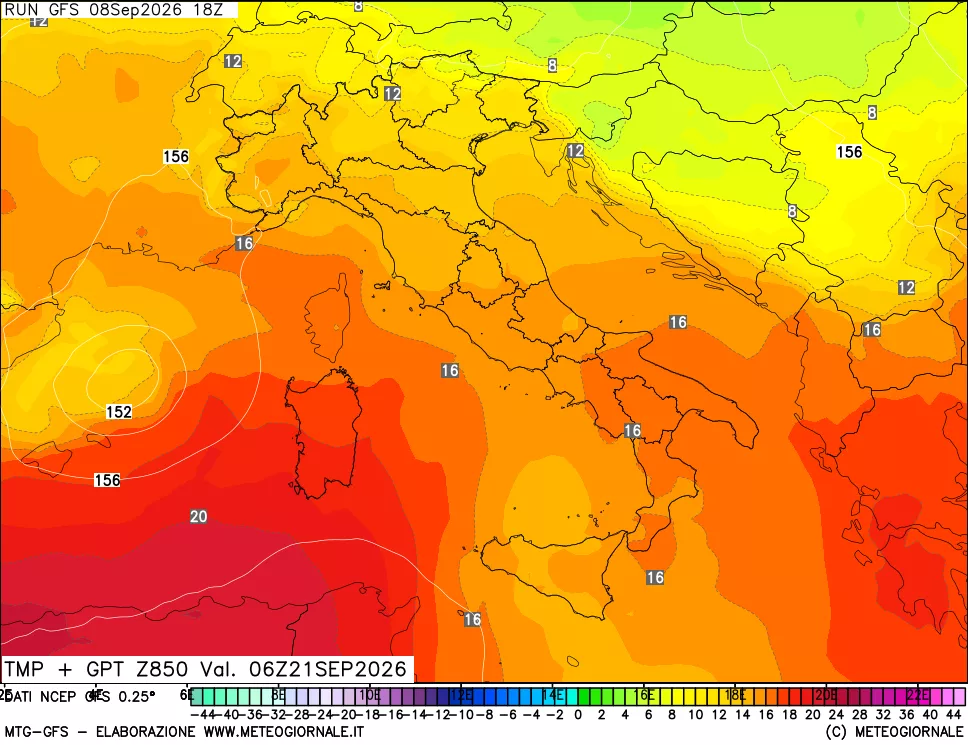 mappa 850 hPa Temp + GPT