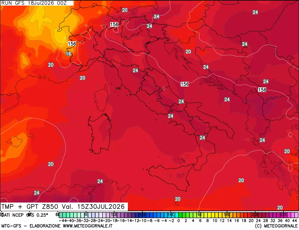 mappa 850 hPa Temp + GPT