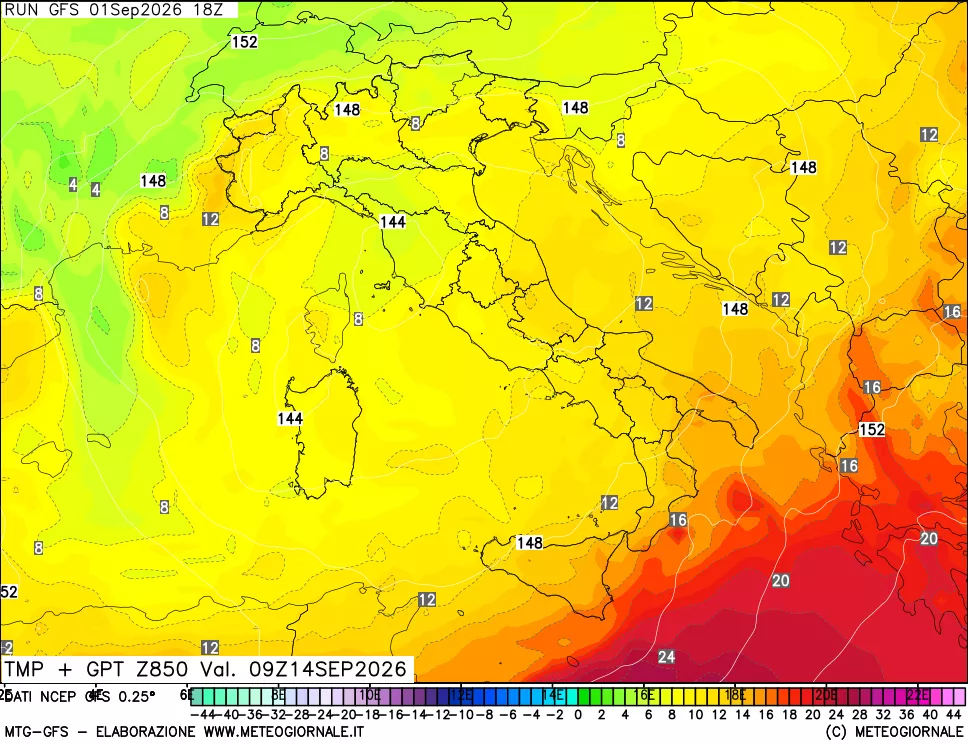 mappa 850 hPa Temp + GPT
