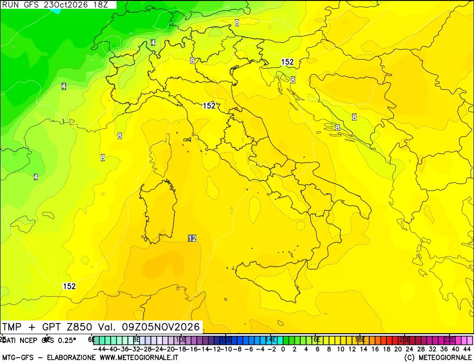 mappa 850 hPa Temp + GPT