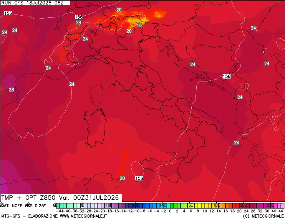 mappa 850 hPa Temp + GPT