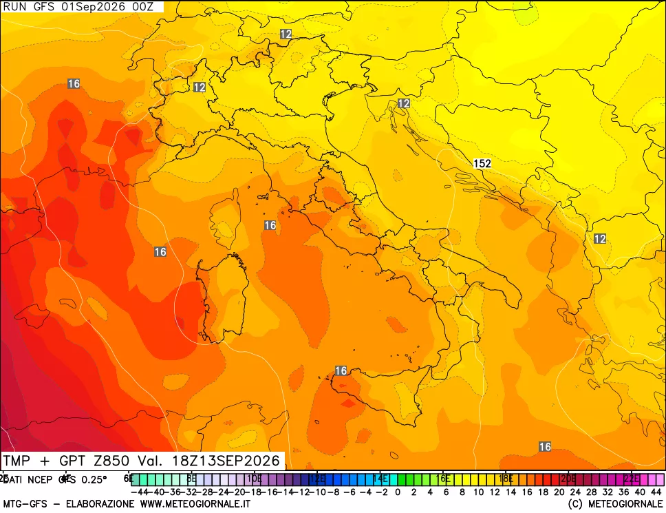 mappa 850 hPa Temp + GPT
