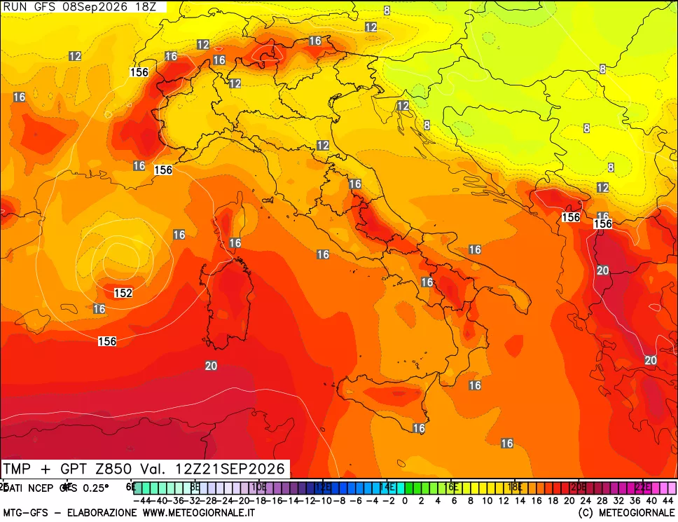 mappa 850 hPa Temp + GPT