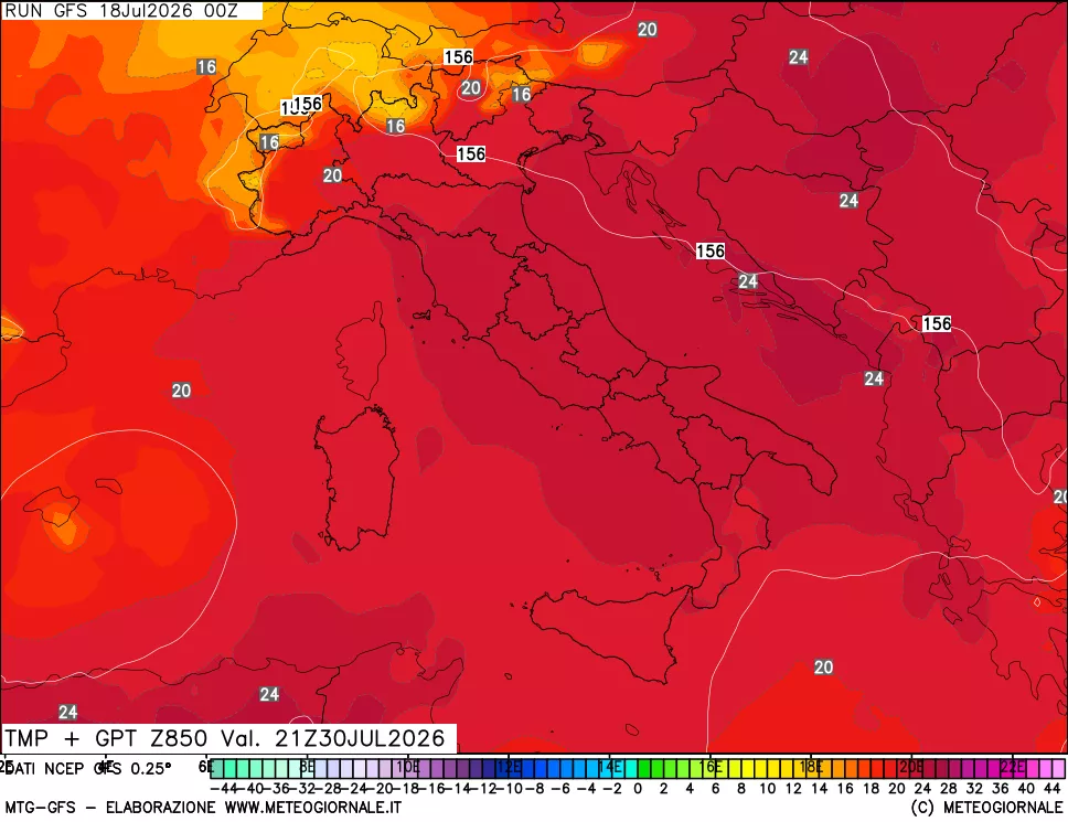 mappa 850 hPa Temp + GPT