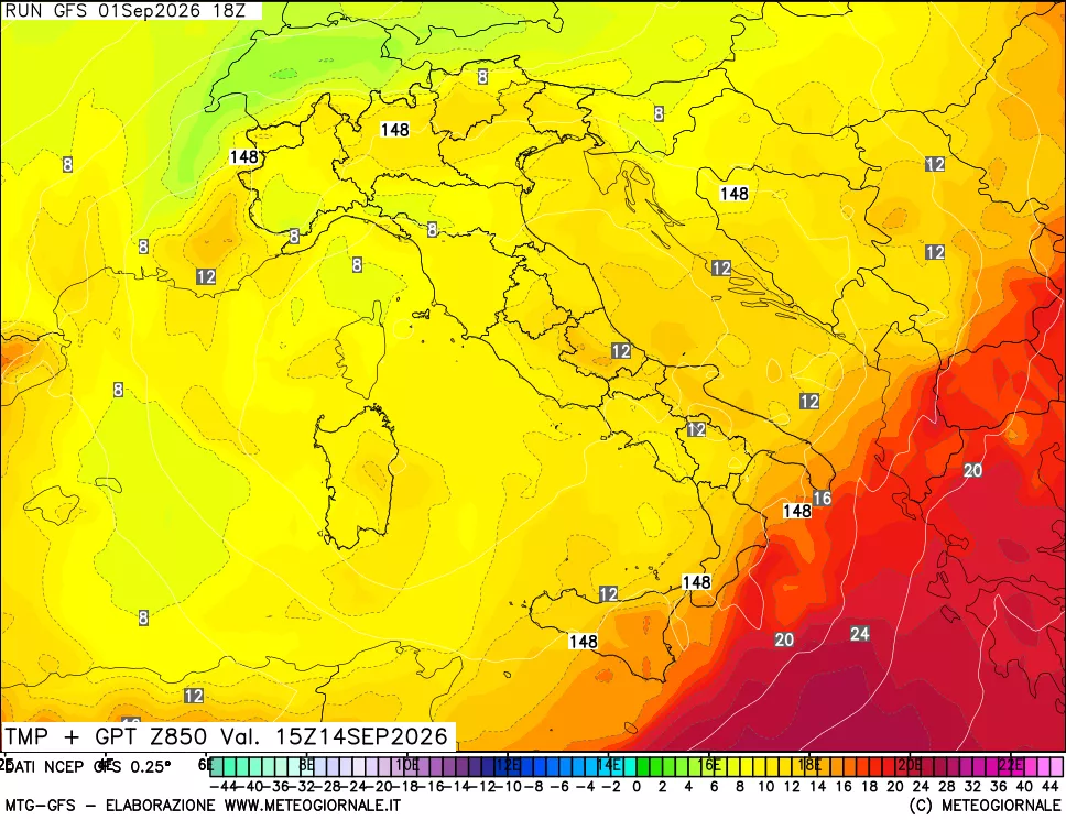 mappa 850 hPa Temp + GPT