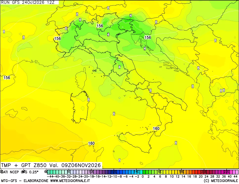 mappa 850 hPa Temp + GPT