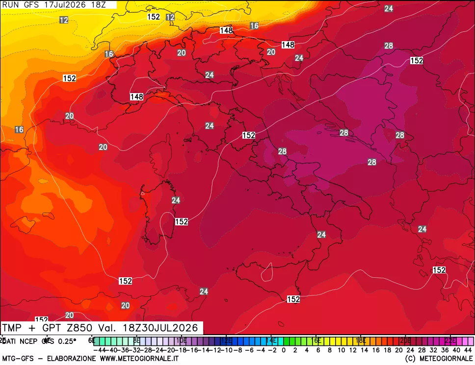 mappa 850 hPa Temp + GPT