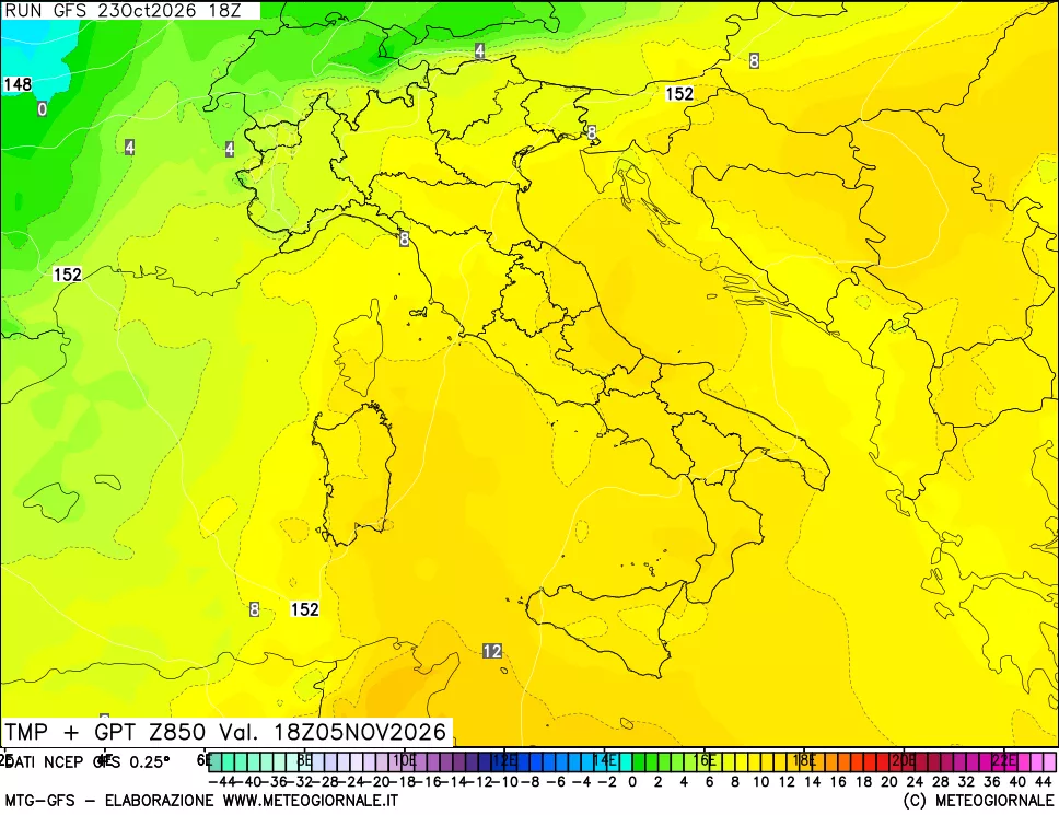 mappa 850 hPa Temp + GPT
