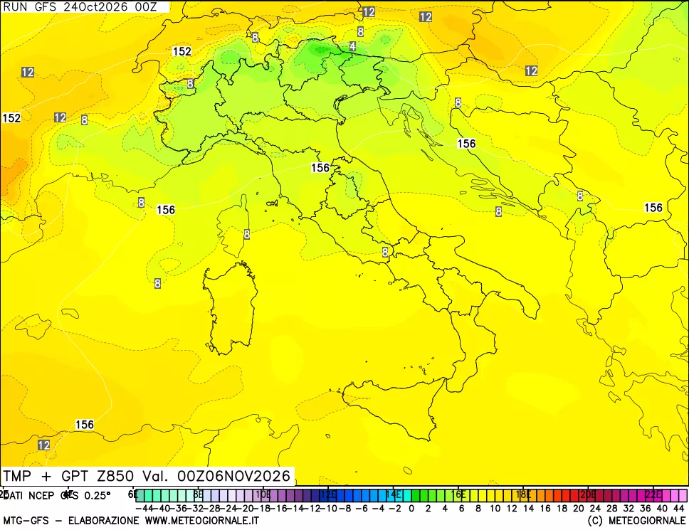 mappa 850 hPa Temp + GPT
