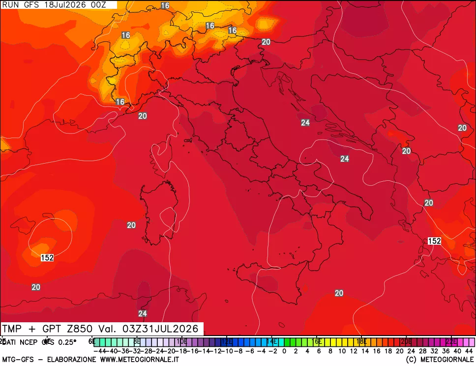mappa 850 hPa Temp + GPT