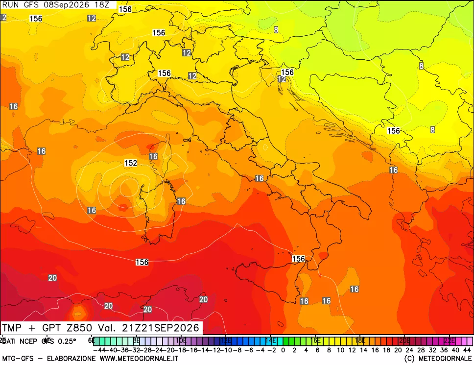 mappa 850 hPa Temp + GPT