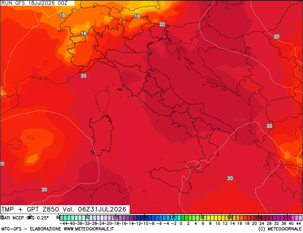 mappa 850 hPa Temp + GPT
