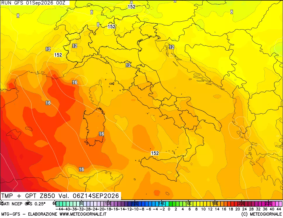 mappa 850 hPa Temp + GPT