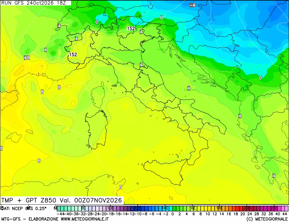 mappa 850 hPa Temp + GPT