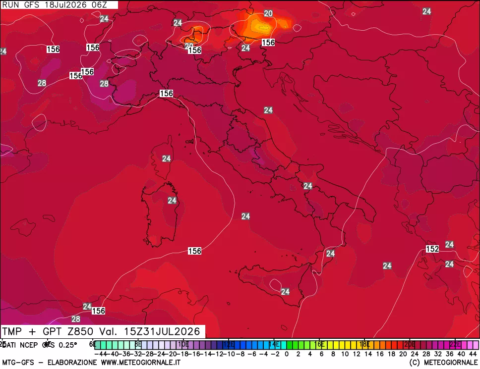 mappa 850 hPa Temp + GPT