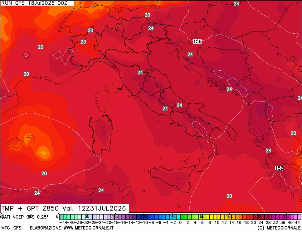 mappa 850 hPa Temp + GPT