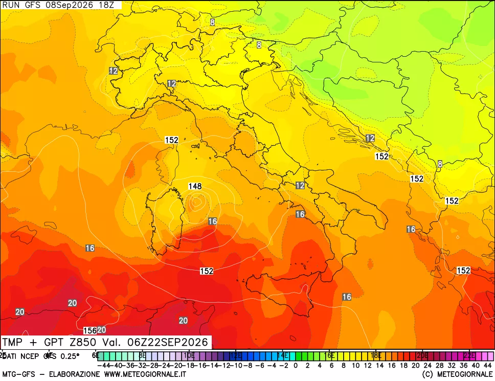 mappa 850 hPa Temp + GPT