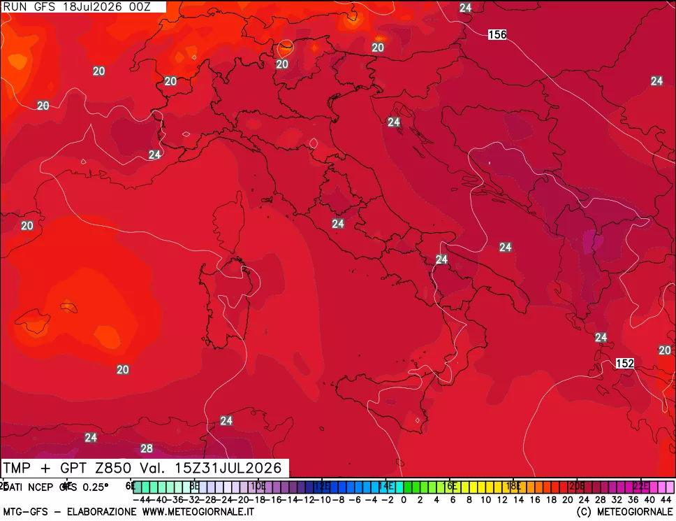 mappa 850 hPa Temp + GPT
