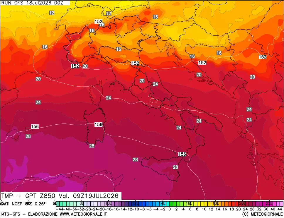 mappa 850 hPa Temp + GPT