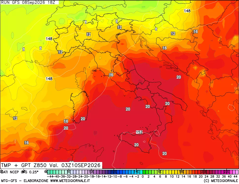 mappa 850 hPa Temp + GPT