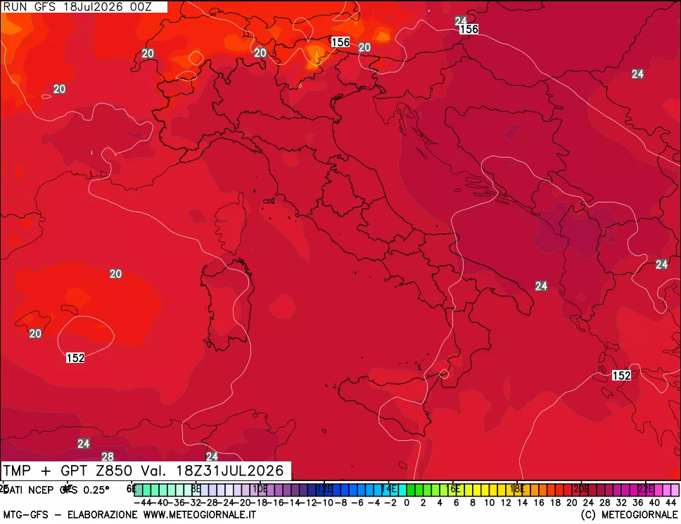 mappa 850 hPa Temp + GPT