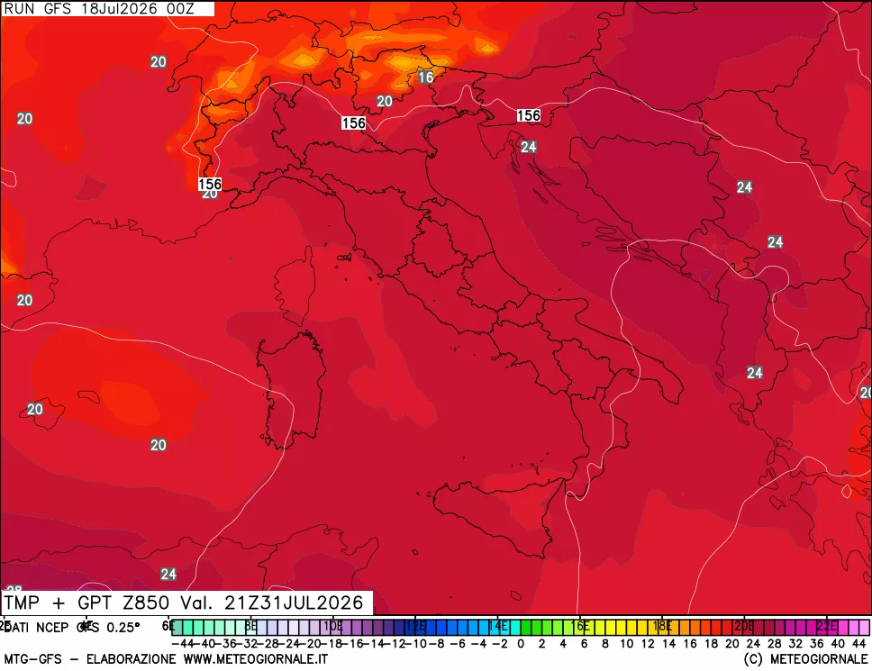 mappa 850 hPa Temp + GPT