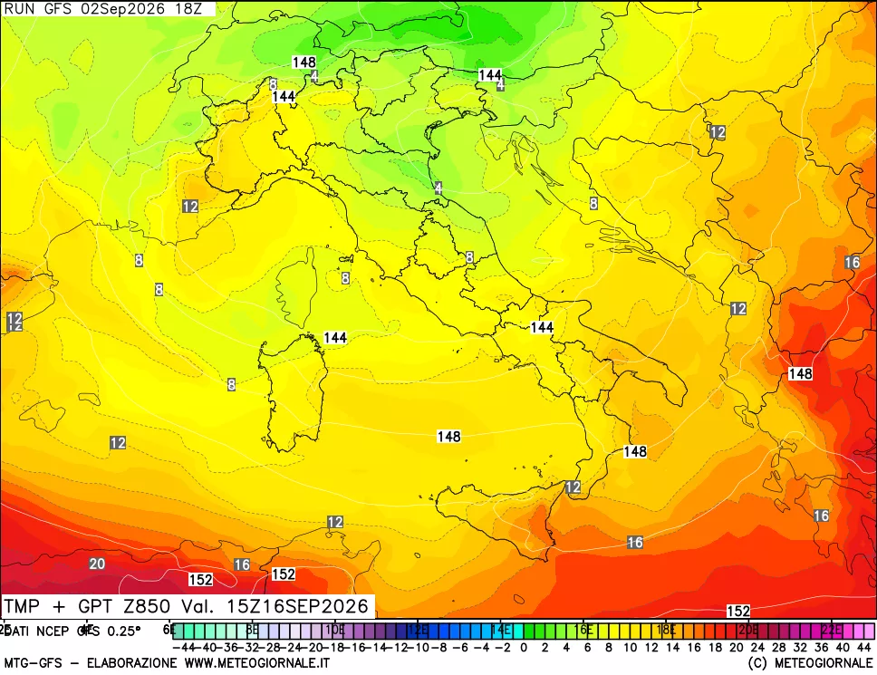 mappa 850 hPa Temp + GPT