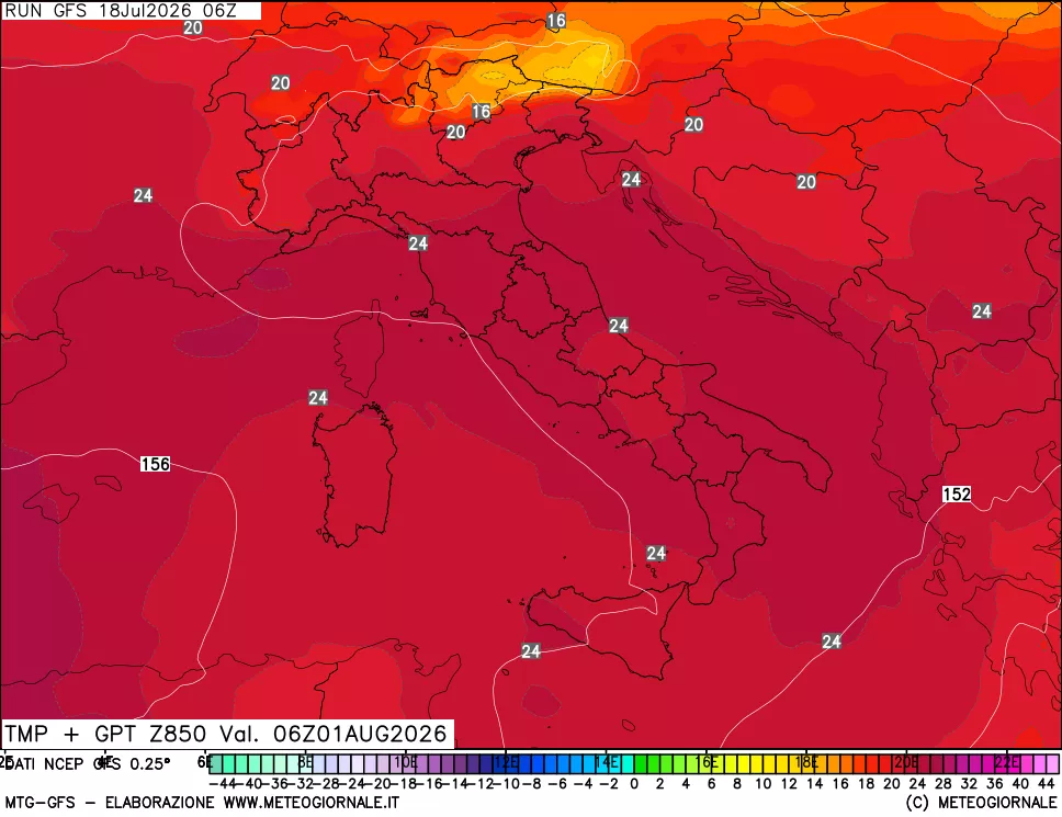 mappa 850 hPa Temp + GPT