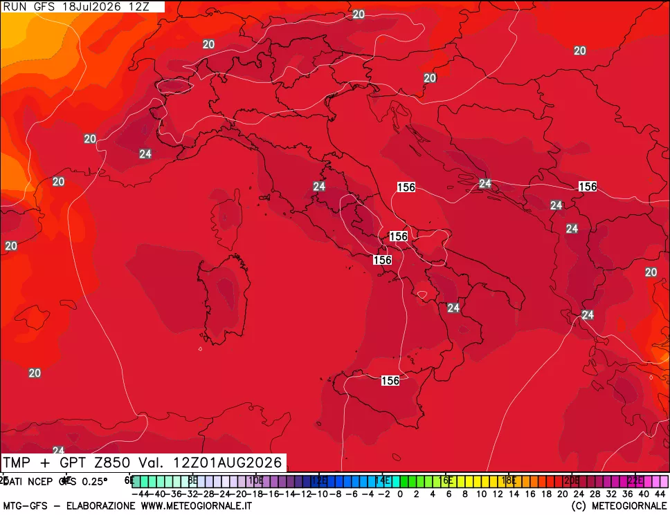 mappa 850 hPa Temp + GPT