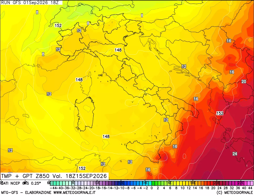 mappa 850 hPa Temp + GPT