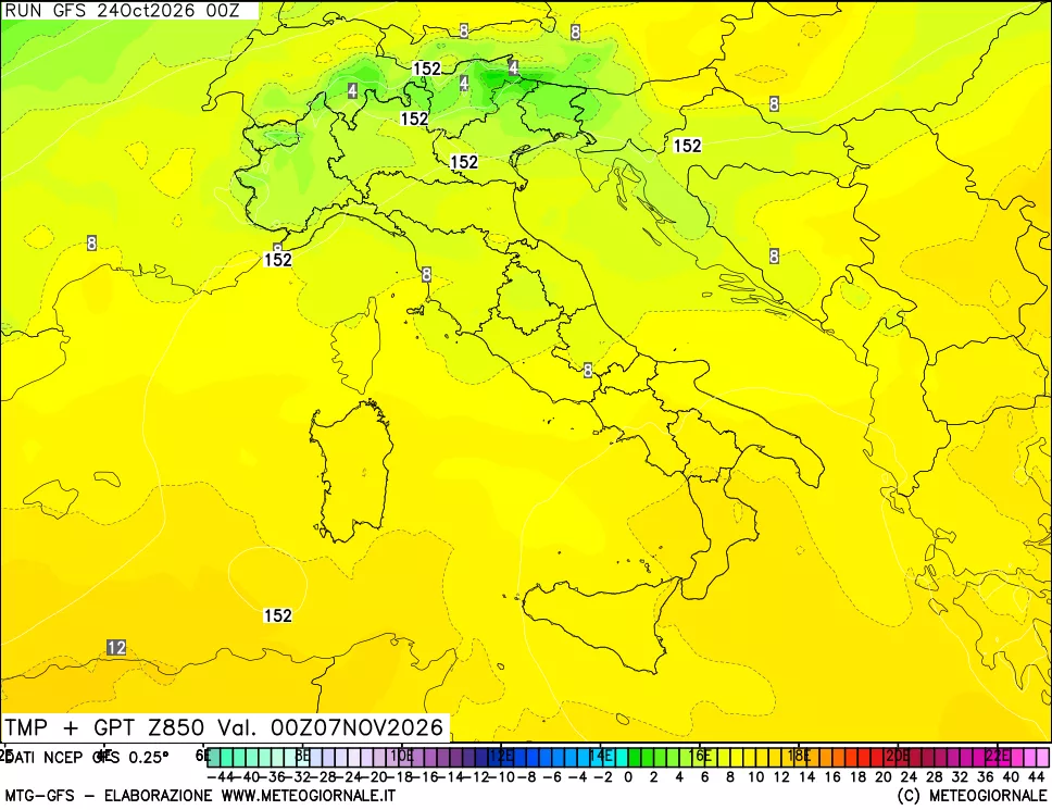 mappa 850 hPa Temp + GPT