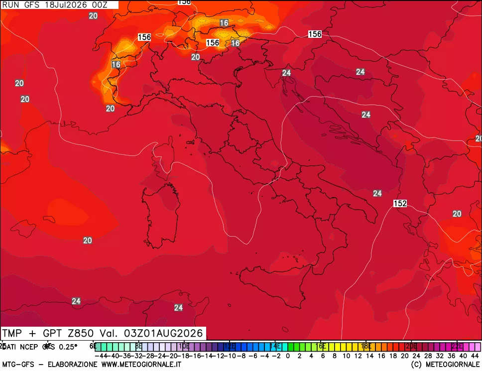 mappa 850 hPa Temp + GPT