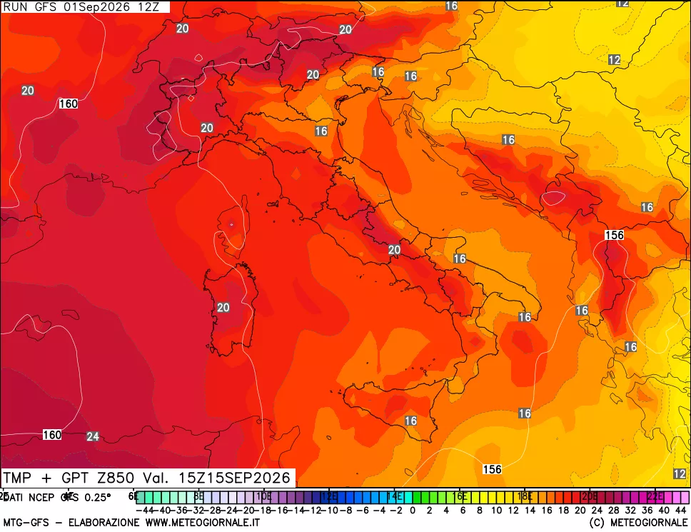 mappa 850 hPa Temp + GPT