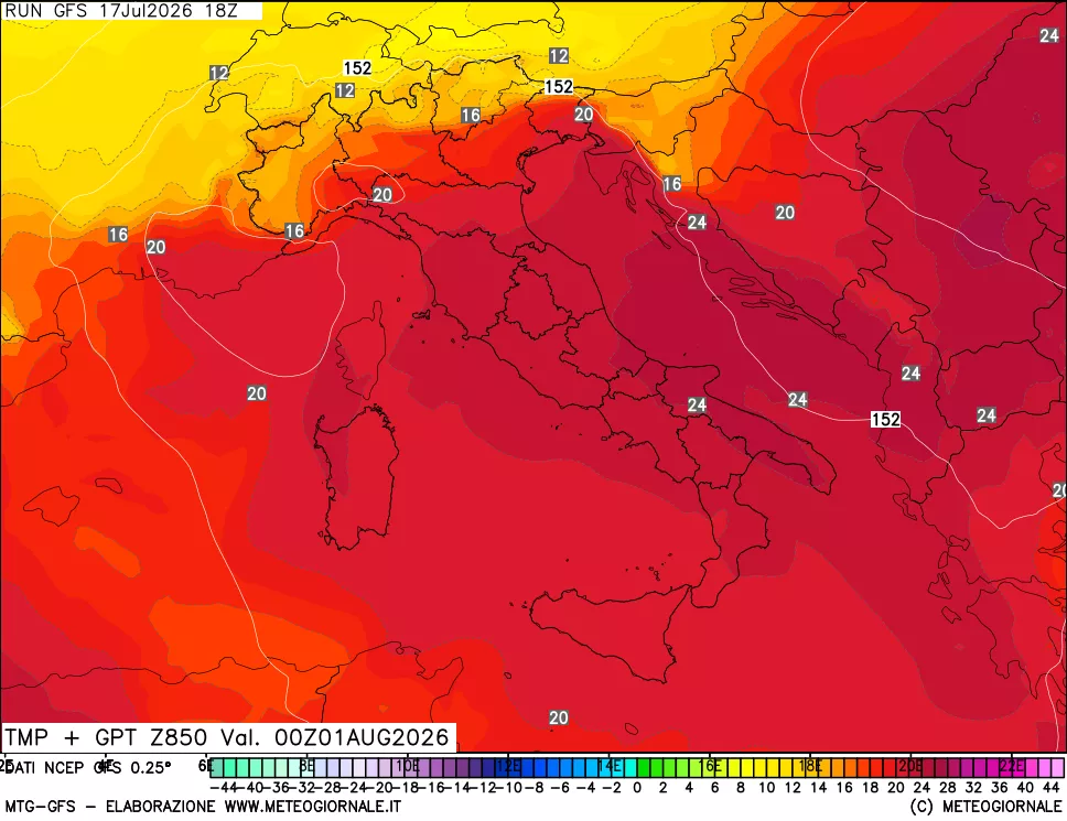 mappa 850 hPa Temp + GPT