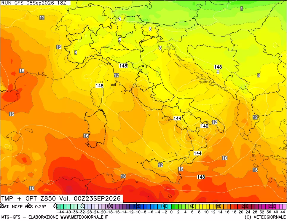 mappa 850 hPa Temp + GPT