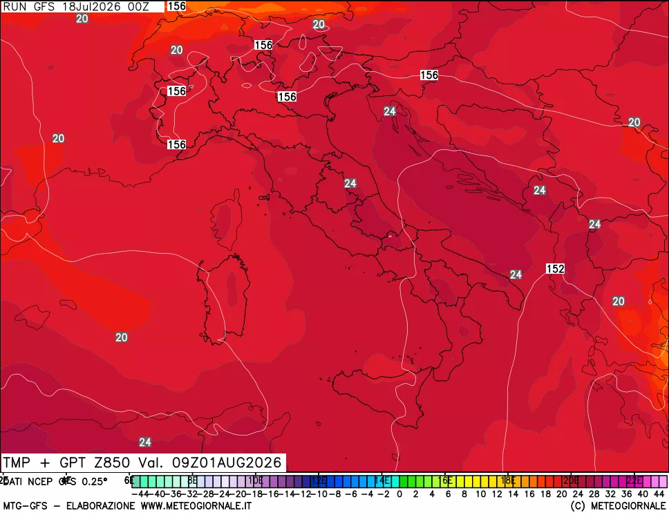 mappa 850 hPa Temp + GPT