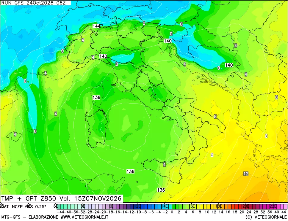 mappa 850 hPa Temp + GPT
