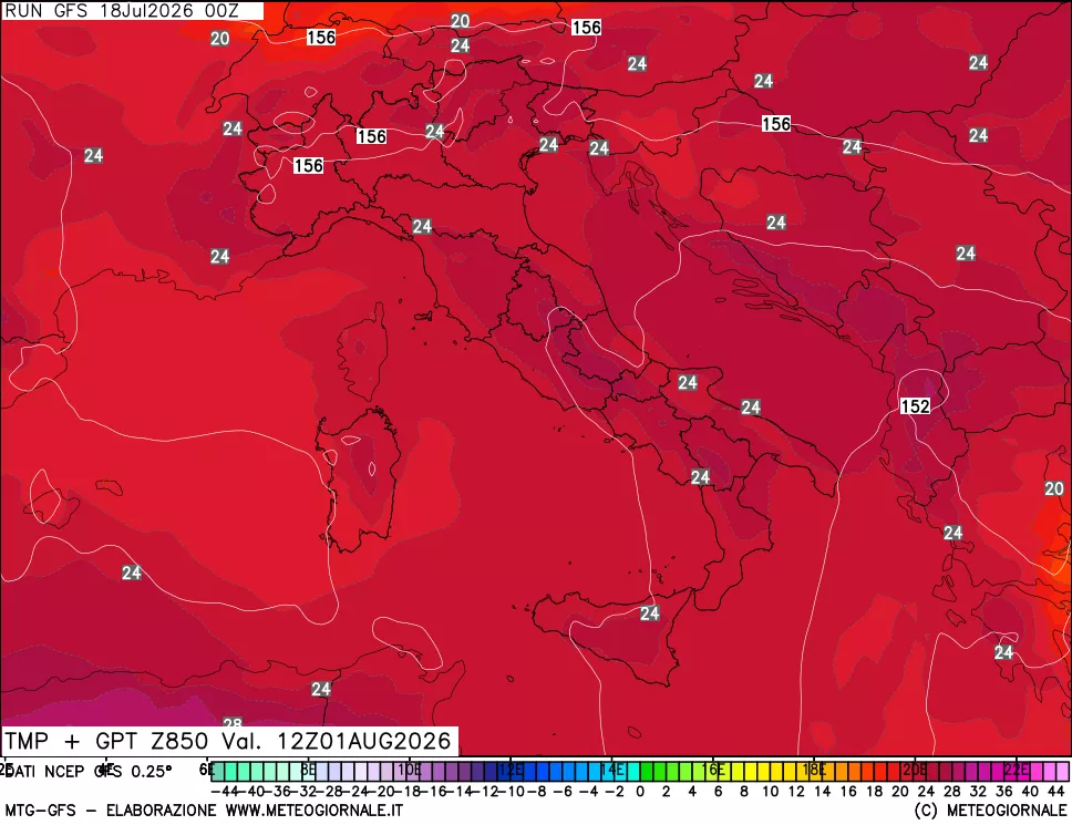 mappa 850 hPa Temp + GPT