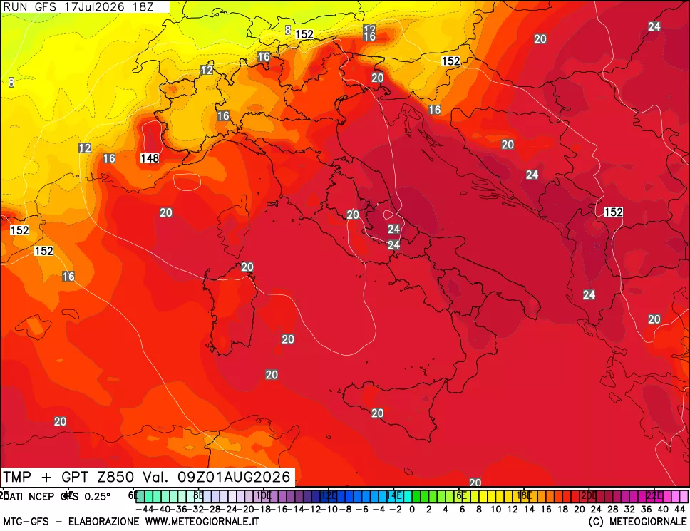 mappa 850 hPa Temp + GPT