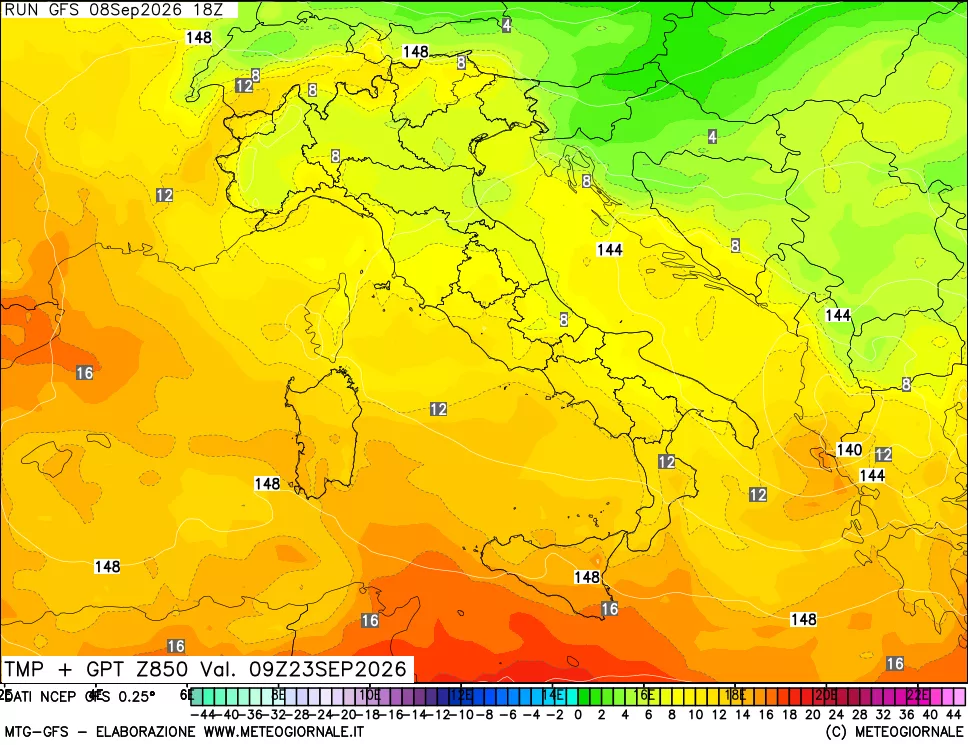 mappa 850 hPa Temp + GPT