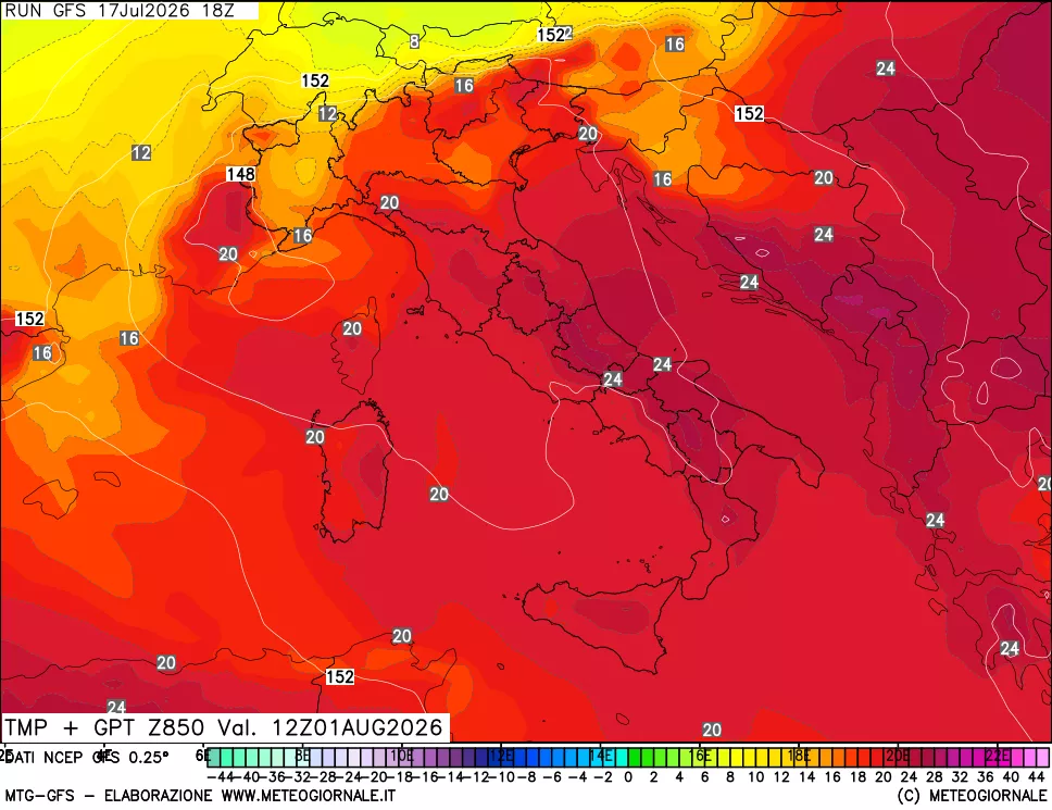 mappa 850 hPa Temp + GPT