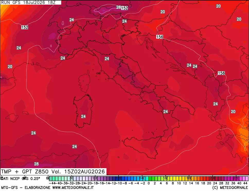 mappa 850 hPa Temp + GPT