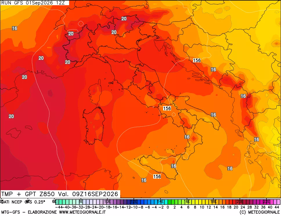 mappa 850 hPa Temp + GPT