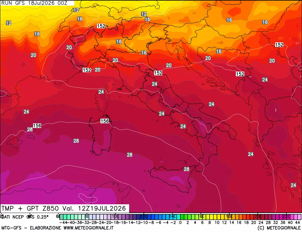 mappa 850 hPa Temp + GPT