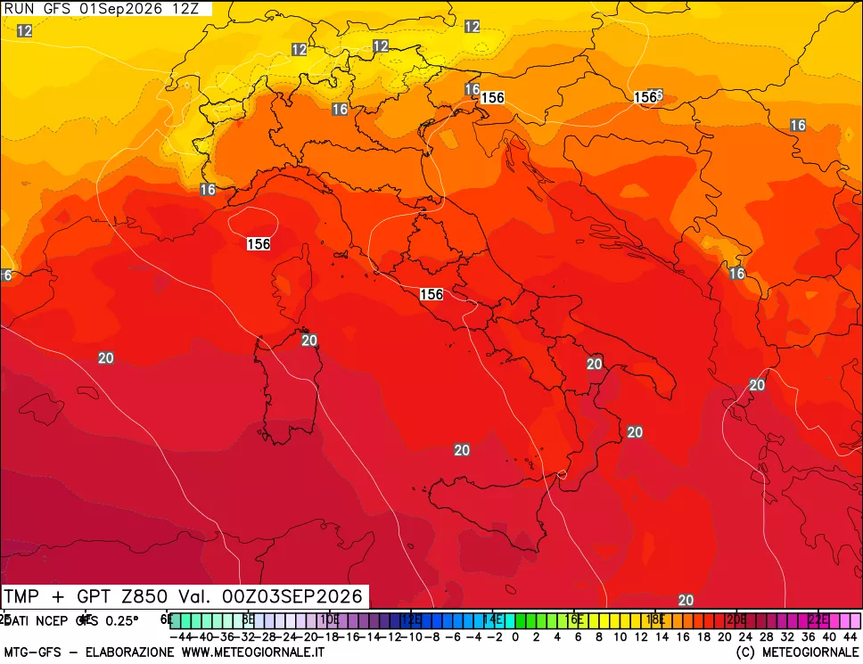 mappa 850 hPa Temp + GPT
