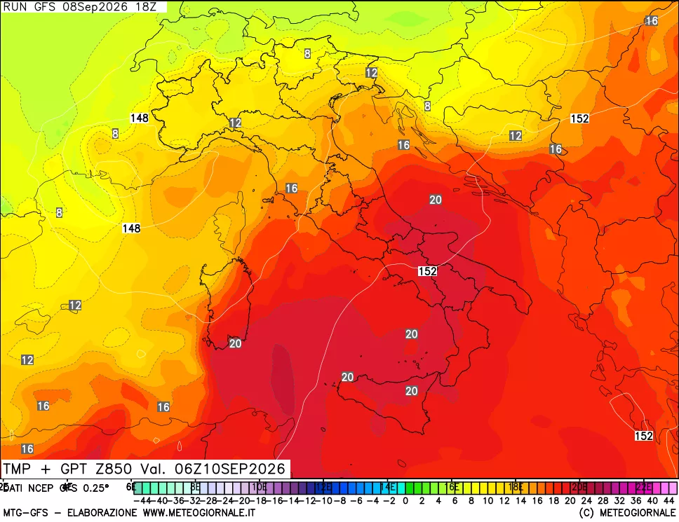 mappa 850 hPa Temp + GPT