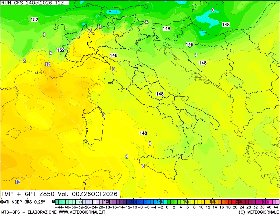 mappa 850 hPa Temp + GPT