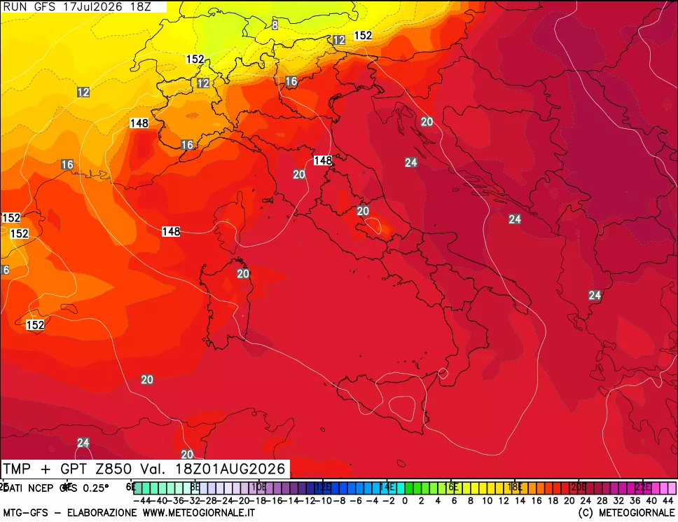 mappa 850 hPa Temp + GPT