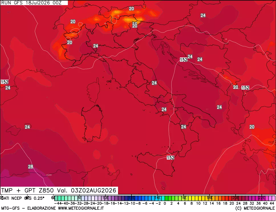 mappa 850 hPa Temp + GPT
